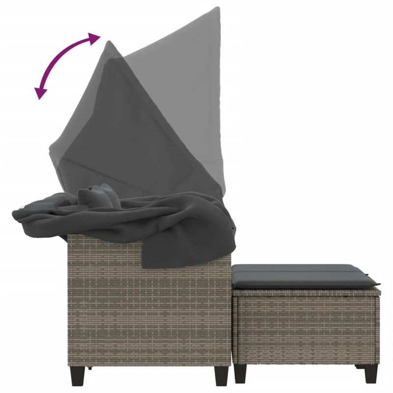 vidaXL 2 személyes szürke polyrattan kerti kanapé baldachinnal/székkel