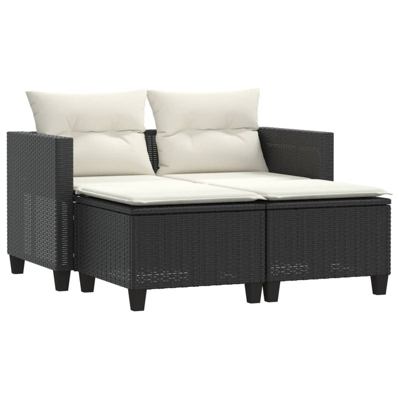 vidaXL 2 személyes fekete polyrattan kerti kanapé zsámollyal