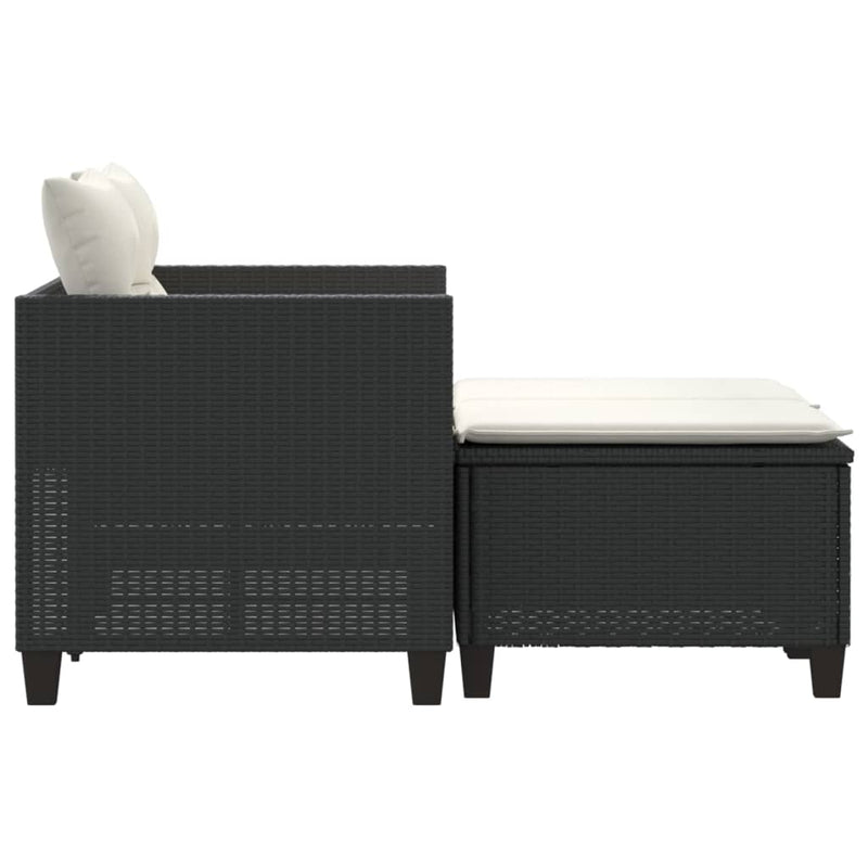 vidaXL 2 személyes fekete polyrattan kerti kanapé zsámollyal