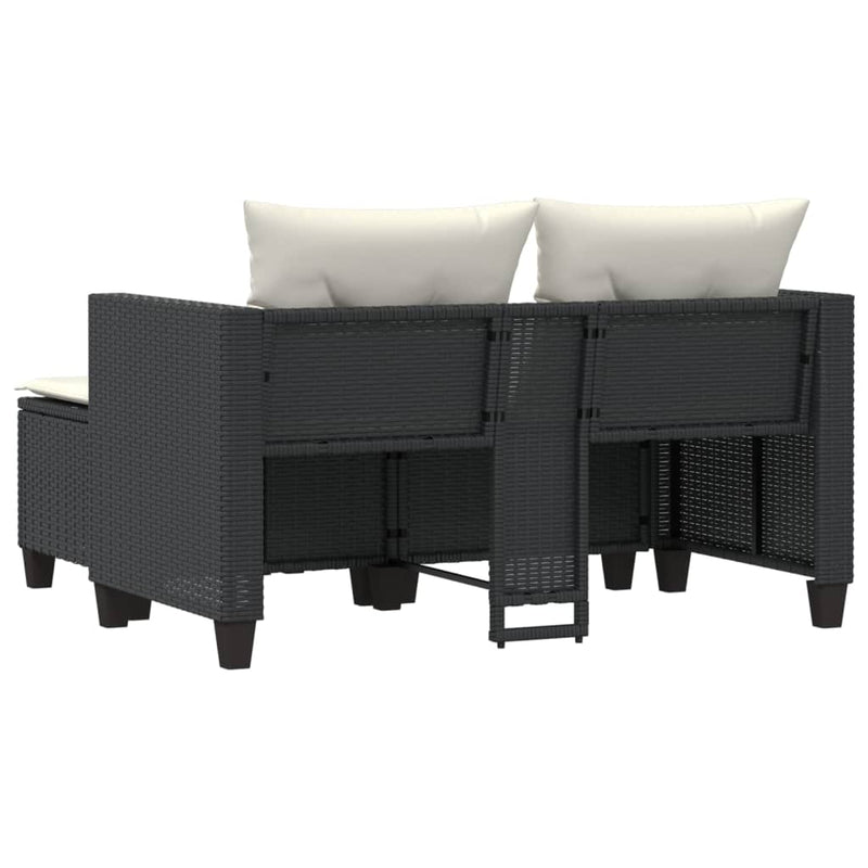 vidaXL 2 személyes fekete polyrattan kerti kanapé zsámollyal