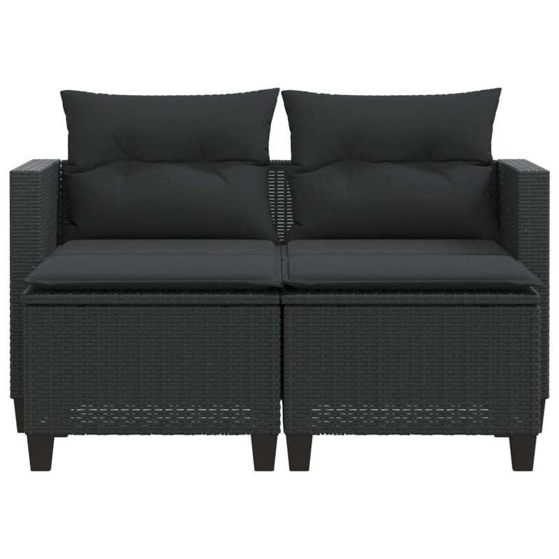 vidaXL 2 személyes fekete polyrattan kerti kanapé zsámollyal