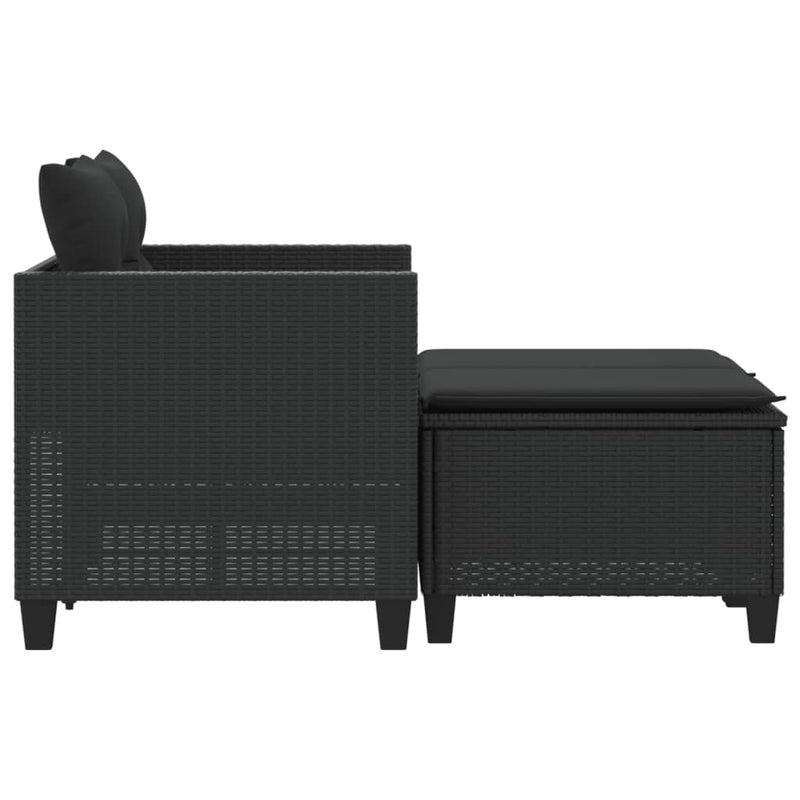 vidaXL 2 személyes fekete polyrattan kerti kanapé zsámollyal