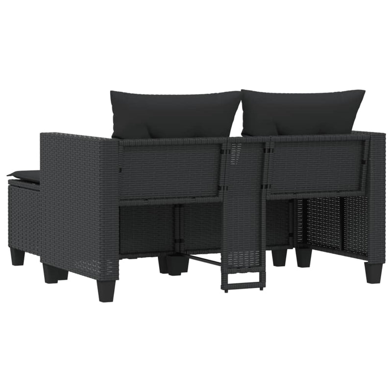 vidaXL 2 személyes fekete polyrattan kerti kanapé zsámollyal