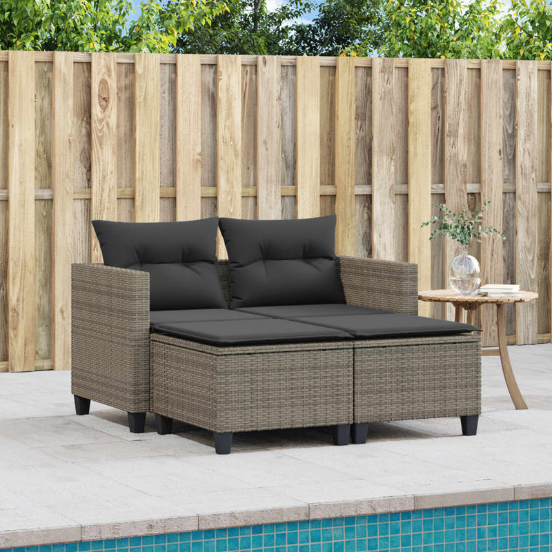 vidaXL 2 személyes szürke polyrattan kerti kanapé zsámolyokkal