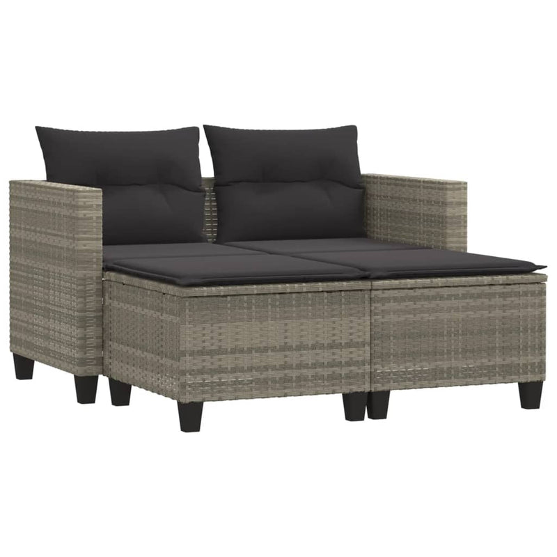 vidaXL 2 személyes világosszürke polyrattan kerti kanapé zsámolyokkal