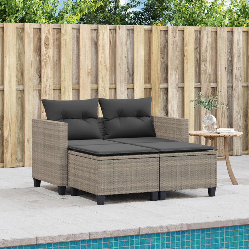vidaXL 2 személyes világosszürke polyrattan kerti kanapé zsámolyokkal