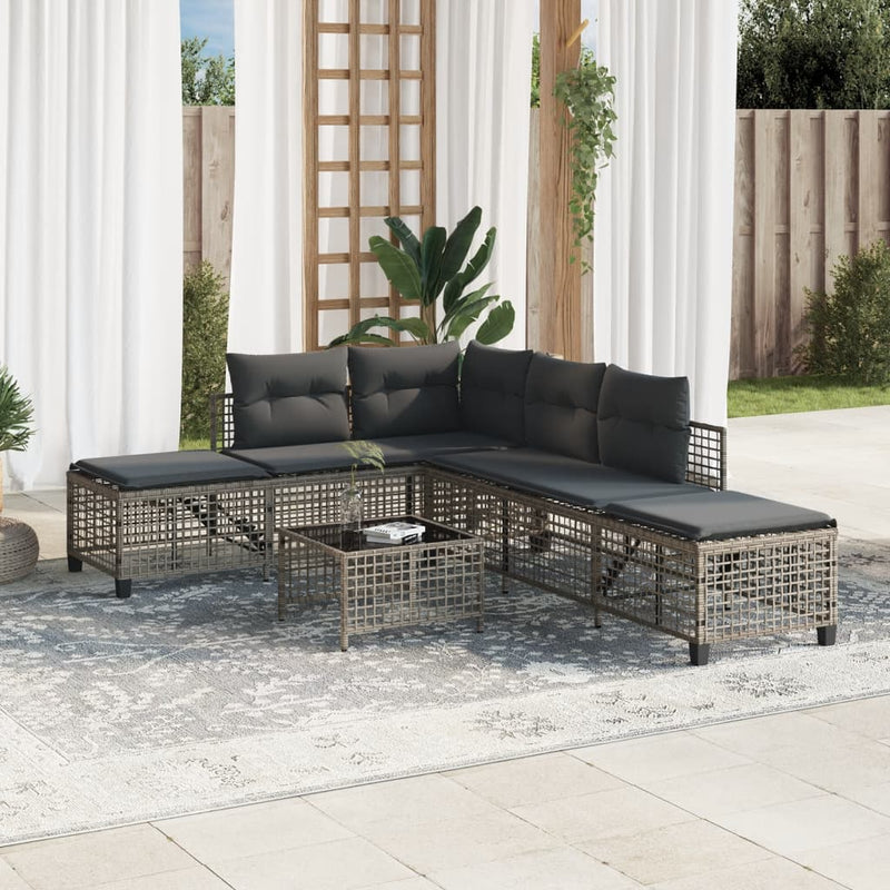 vidaXL 3 részes szürke polyrattan kerti sarokkanapészett párnákkal