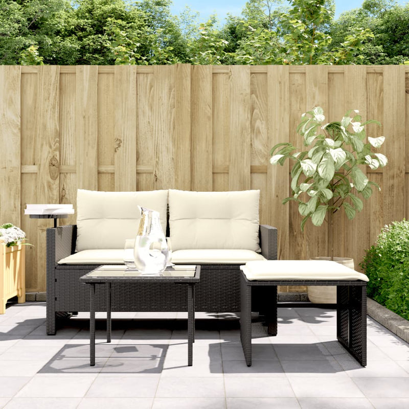 vidaXL 3 részes fekete polyrattan kerti ülőgarnitúra párnával