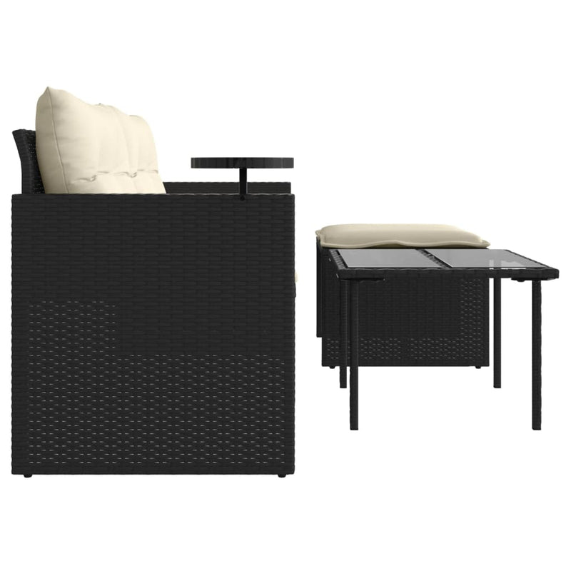 vidaXL 3 részes fekete polyrattan kerti ülőgarnitúra párnával