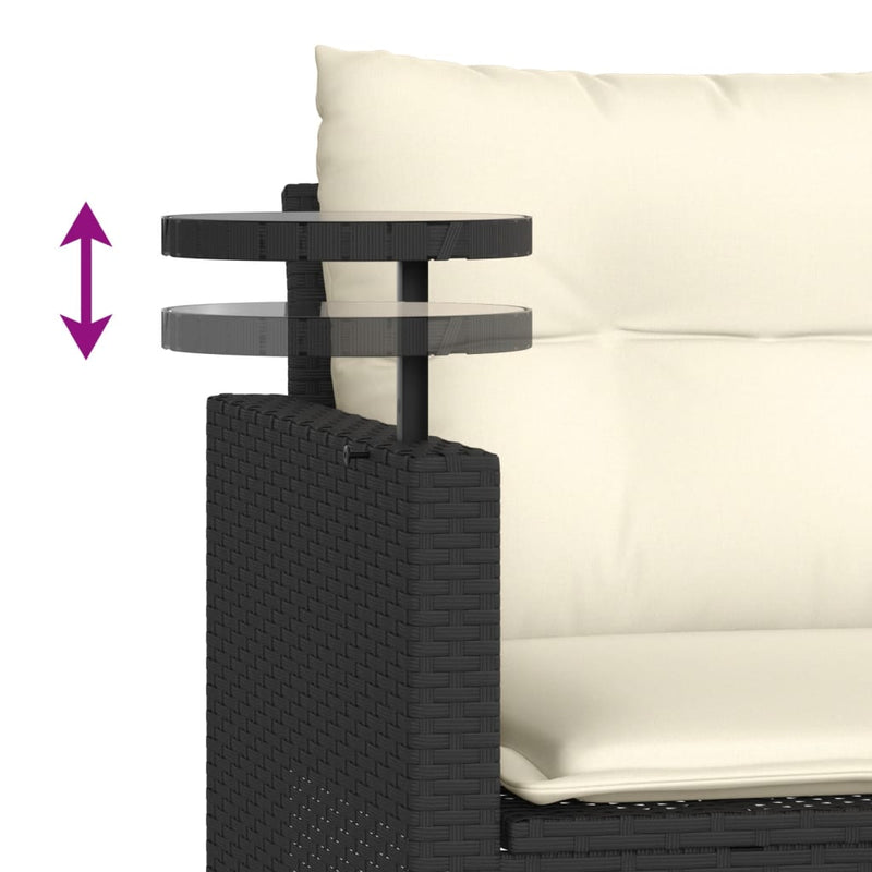 vidaXL 3 részes fekete polyrattan kerti ülőgarnitúra párnával