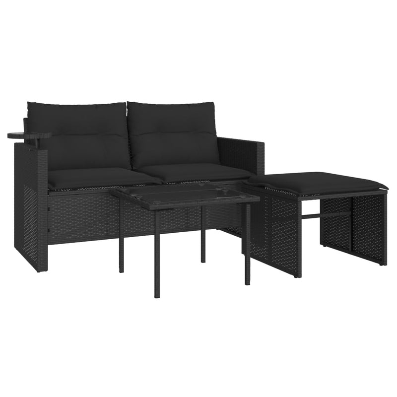 vidaXL 3 részes fekete polyrattan kerti ülőgarnitúra párnával