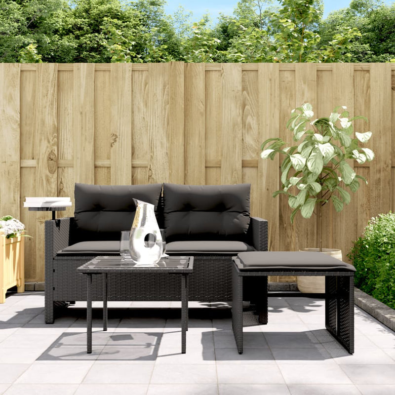 vidaXL 3 részes fekete polyrattan kerti ülőgarnitúra párnával