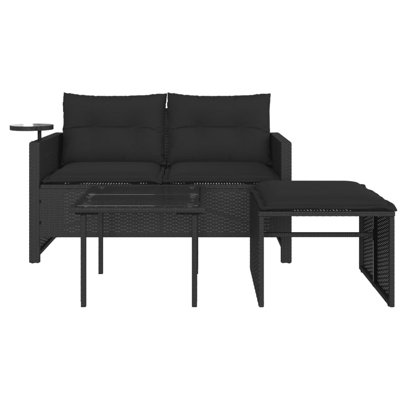 vidaXL 3 részes fekete polyrattan kerti ülőgarnitúra párnával
