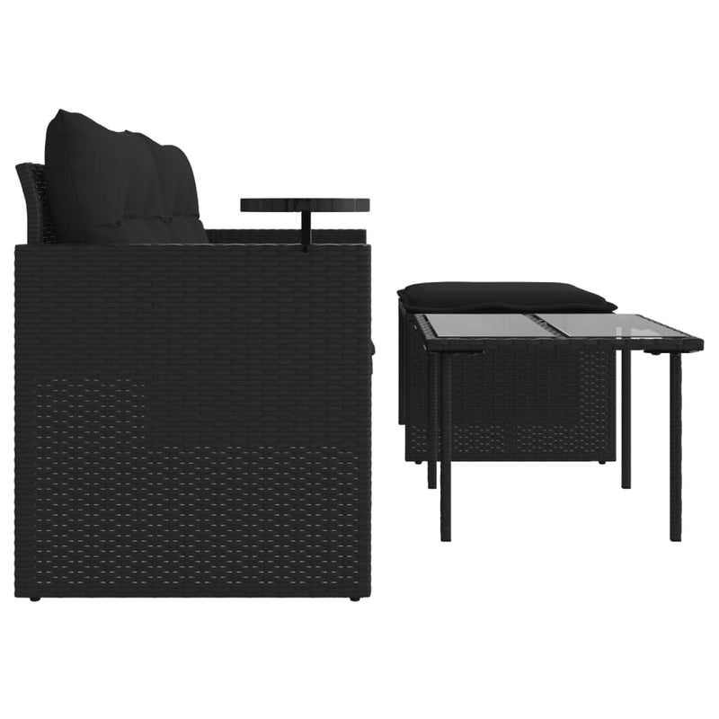 vidaXL 3 részes fekete polyrattan kerti ülőgarnitúra párnával