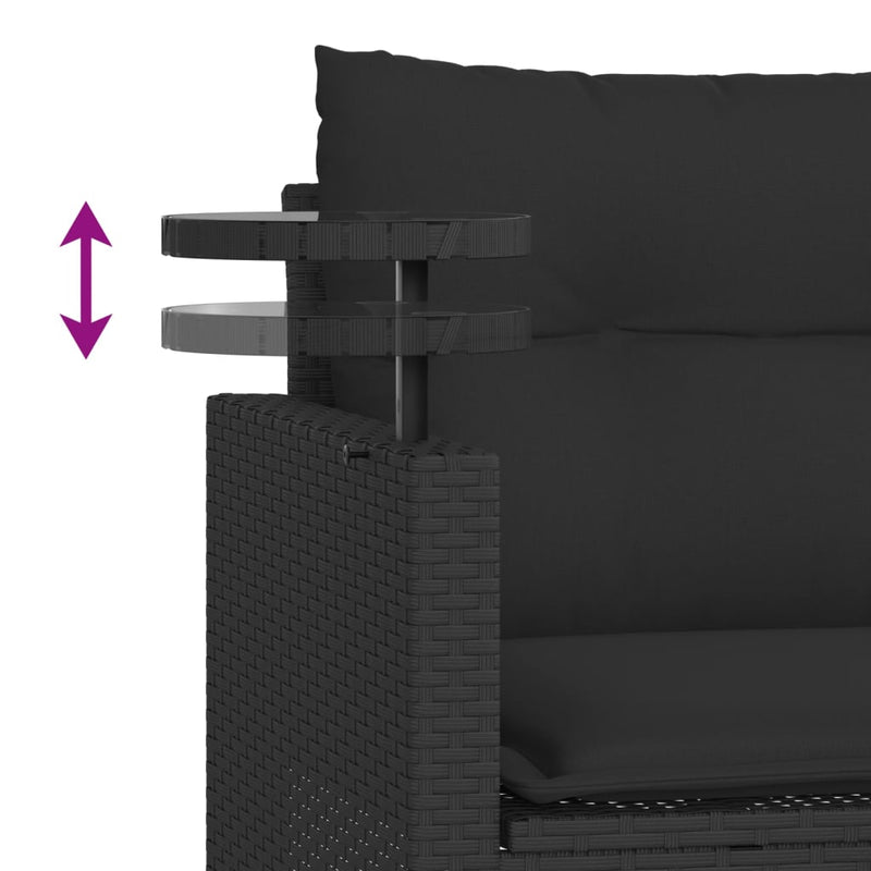 vidaXL 3 részes fekete polyrattan kerti ülőgarnitúra párnával