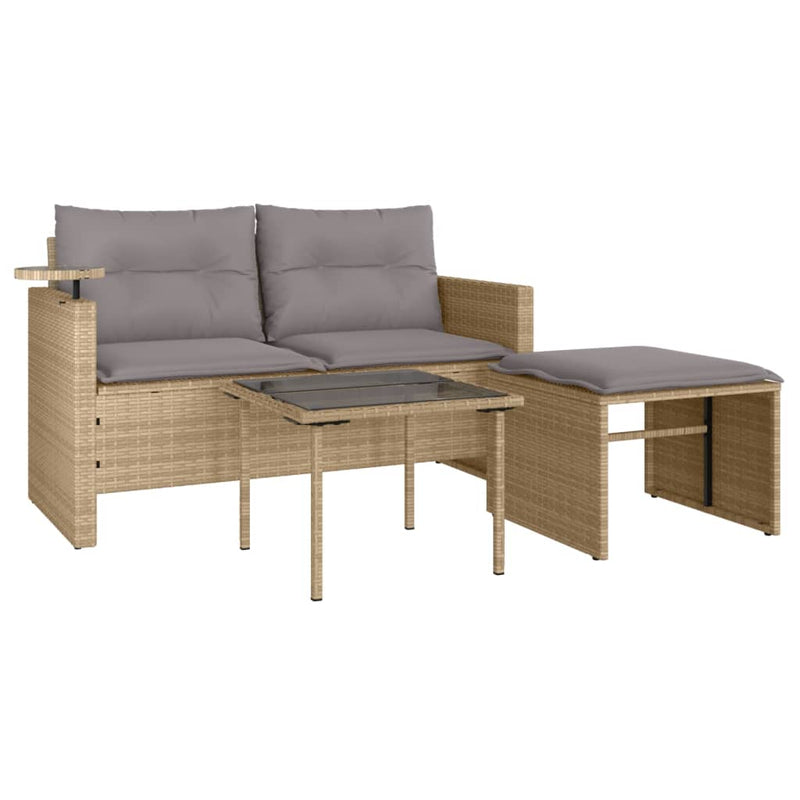 vidaXL 3 részes bézs polyrattan kerti ülőgarnitúra párnákkal
