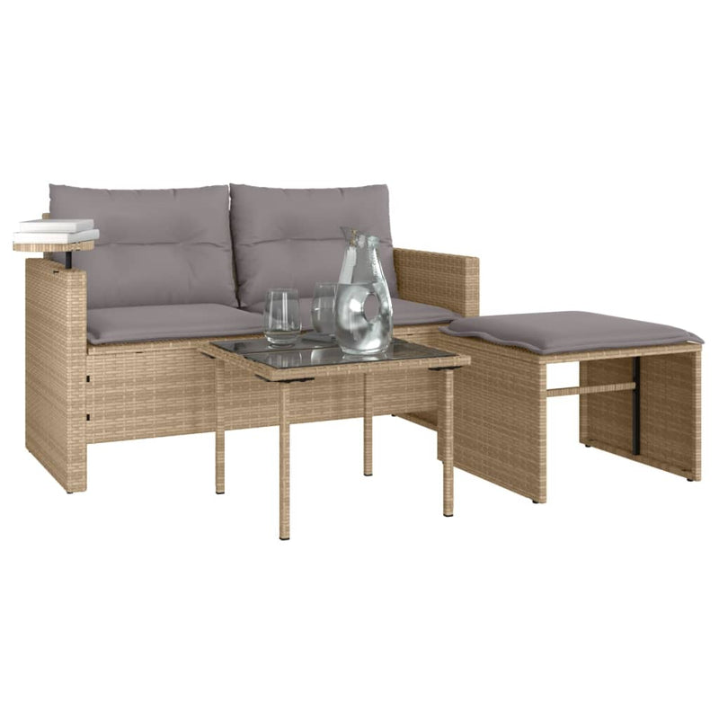 vidaXL 3 részes bézs polyrattan kerti ülőgarnitúra párnákkal