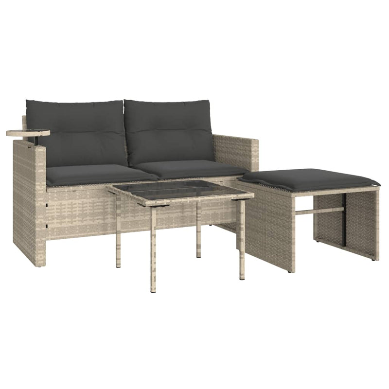 vidaXL 3 részes világosszürke polyrattan kerti ülőgarnitúra párnával