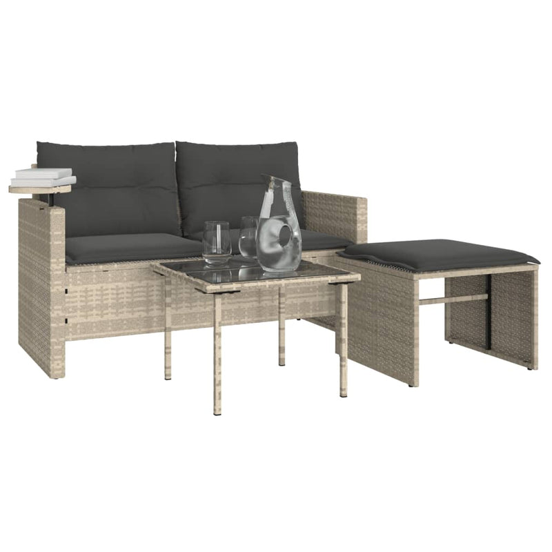 vidaXL 3 részes világosszürke polyrattan kerti ülőgarnitúra párnával