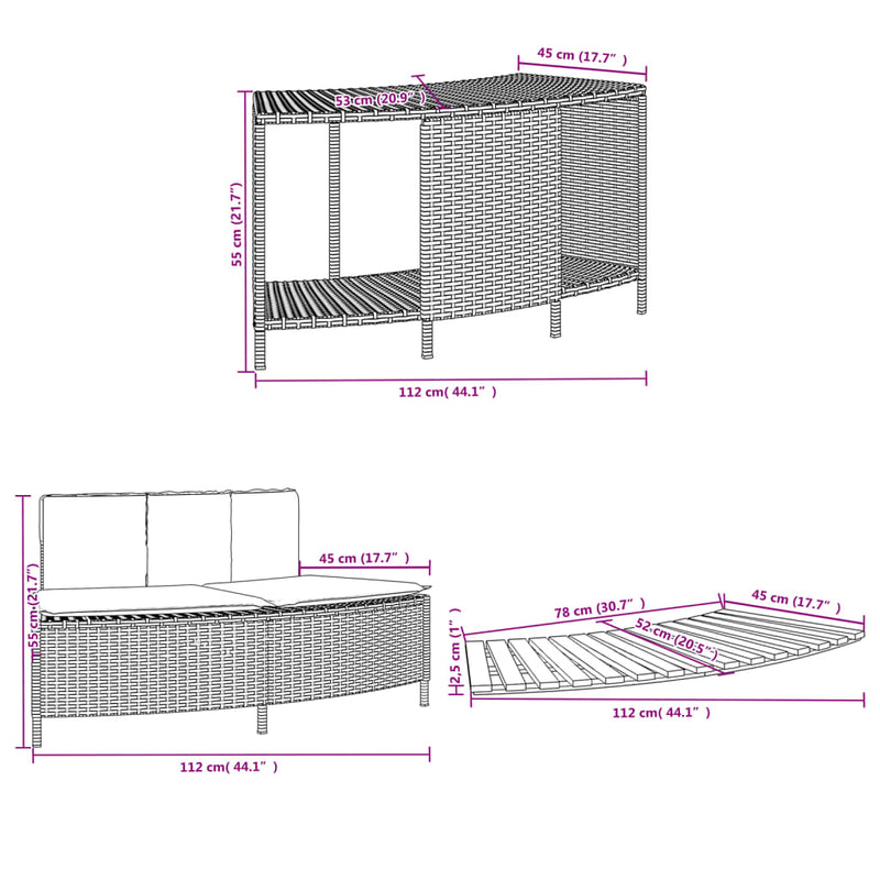 vidaXL fekete polyrattan és tömör akácfa jakuzzi-keret