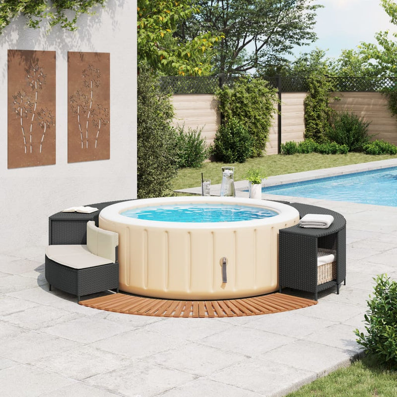 vidaXL fekete polyrattan és tömör akácfa jakuzzi-keret