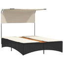 vidaXL fekete polyrattan dupla napozóágy tetővel és párnával