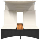 vidaXL fekete polyrattan dupla napozóágy tetővel és párnával