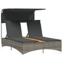 vidaXL szürke polyrattan dupla napozóágy tetővel és párnával