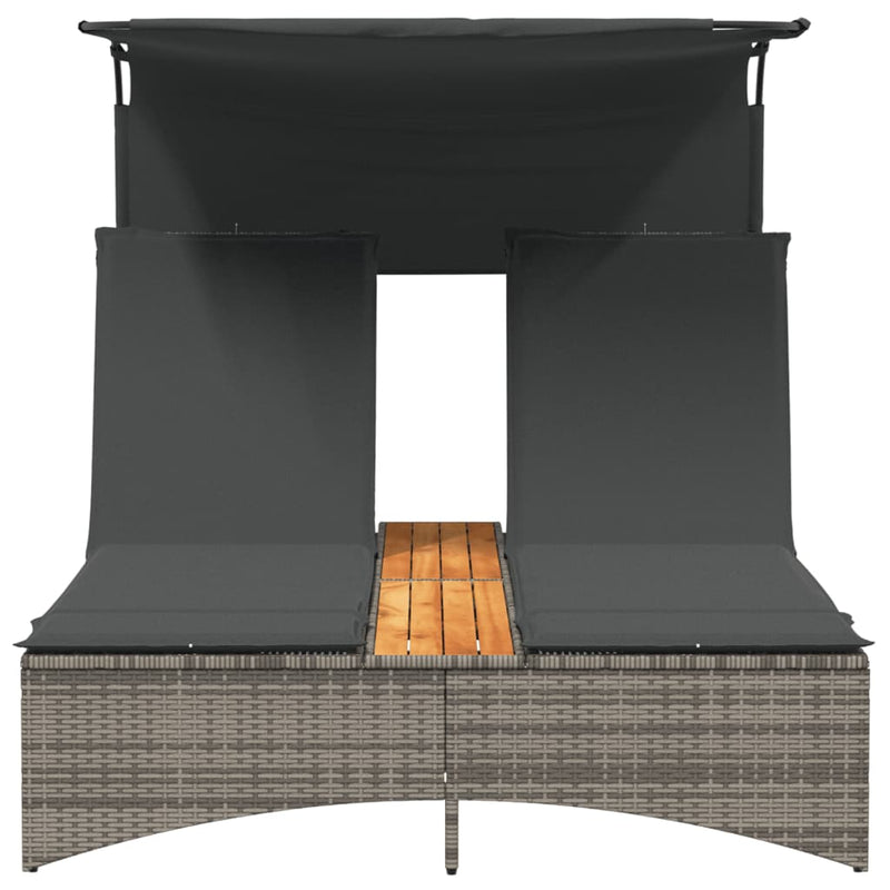 vidaXL szürke polyrattan dupla napozóágy tetővel és párnával