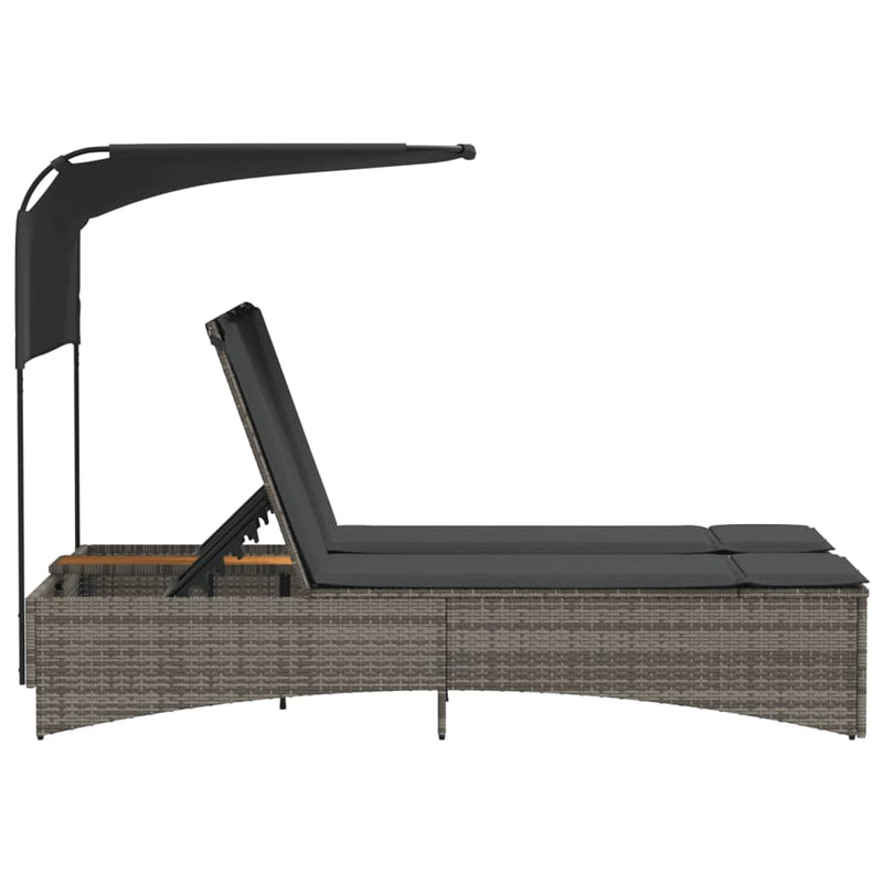 vidaXL szürke polyrattan dupla napozóágy tetővel és párnával