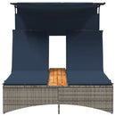 vidaXL szürke polyrattan kétszemélyes napozóágy napellenzővel és párnákkal