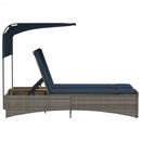 vidaXL szürke polyrattan kétszemélyes napozóágy napellenzővel és párnákkal