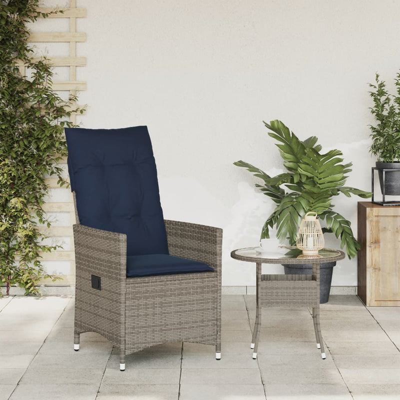 vidaXL szürke polyrattan dönthető kerti szék párnákkal