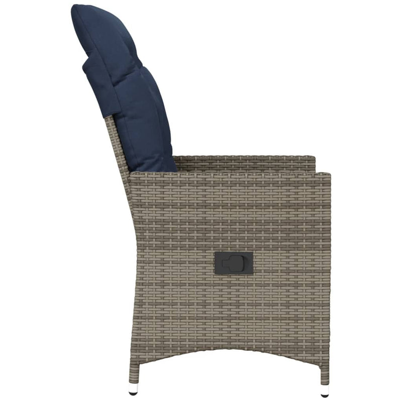vidaXL szürke polyrattan dönthető kerti szék párnákkal