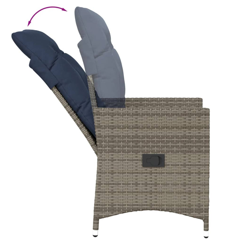 vidaXL szürke polyrattan dönthető kerti szék párnákkal