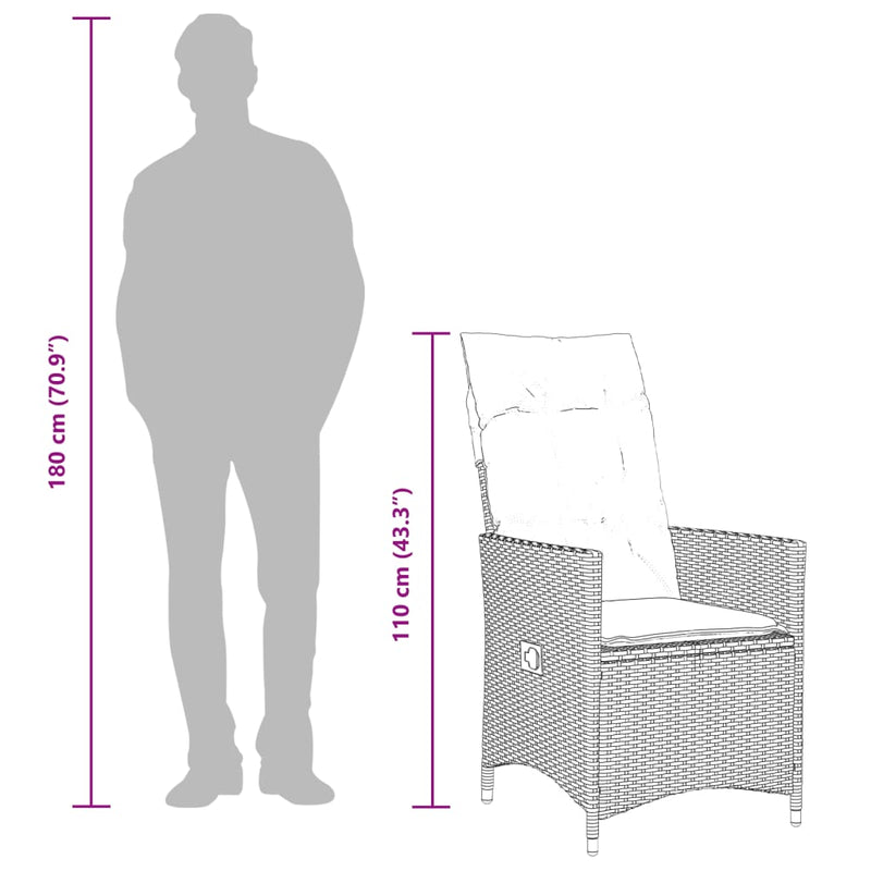 vidaXL szürke polyrattan dönthető kerti szék párnákkal