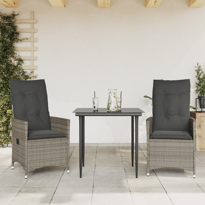 vidaXL 2 db szürke polyrattan dönthető kerti szék párnákkal