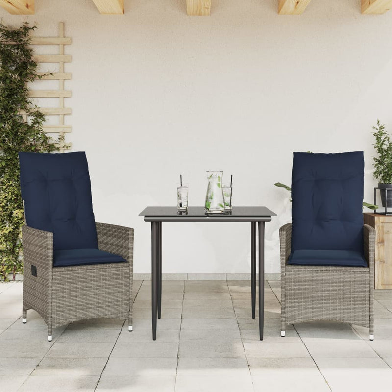 vidaXL 2 db szürke polyrattan dönthető kerti szék párnákkal