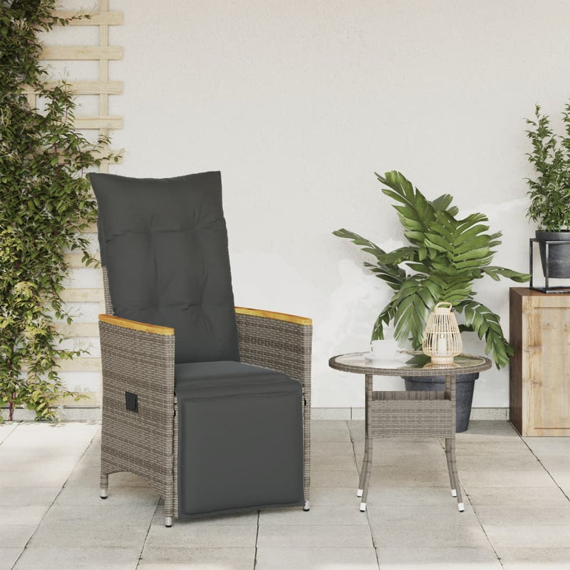 vidaXL szürke polyrattan dönthető kerti szék párnákkal