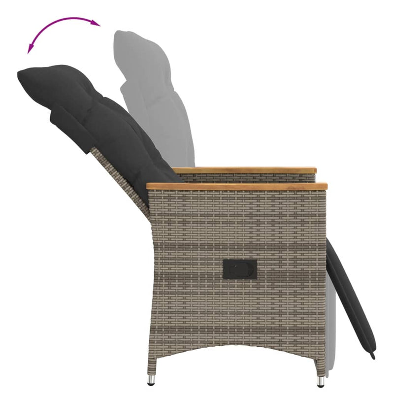vidaXL szürke polyrattan dönthető kerti szék párnákkal