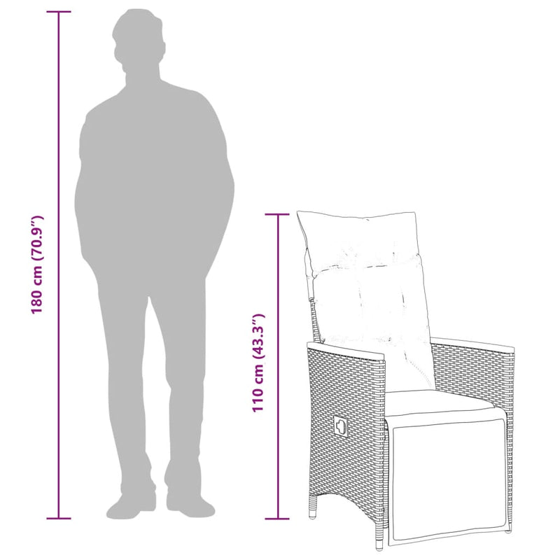 vidaXL szürke polyrattan dönthető kerti szék párnákkal