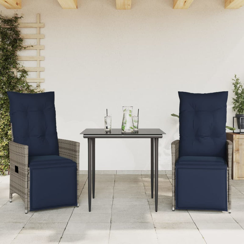 vidaXL 2 db szürke polyrattan dönthető kerti szék párnákkal