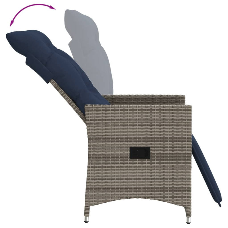 vidaXL 2 db szürke polyrattan dönthető kerti szék párnákkal