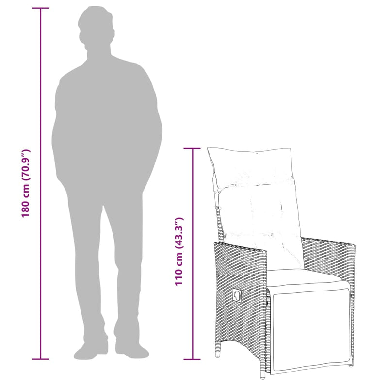 vidaXL 2 db szürke polyrattan dönthető kerti szék párnákkal