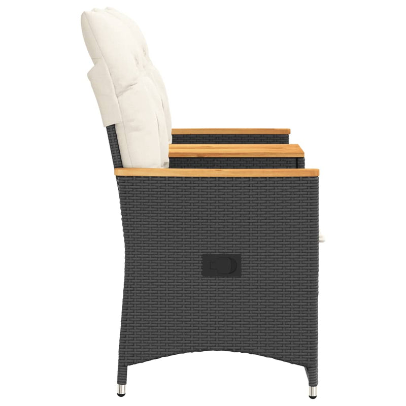 vidaXL 2 személyes fekete polyrattan dönthető kerti kanapé asztallal