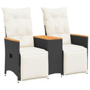 vidaXL 2 személyes fekete polyrattan dönthető kerti kanapé asztallal