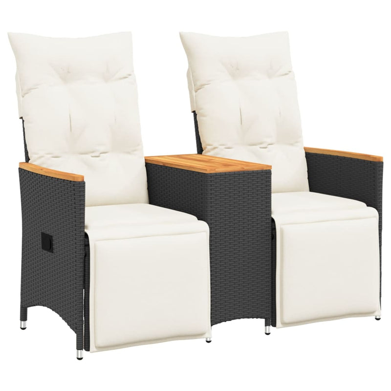 vidaXL 2 személyes fekete polyrattan dönthető kerti kanapé asztallal