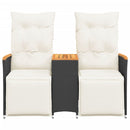 vidaXL 2 személyes fekete polyrattan dönthető kerti kanapé asztallal