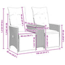 vidaXL 2 személyes fekete polyrattan dönthető kerti kanapé asztallal