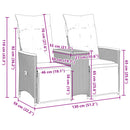 vidaXL 2 személyes szürke polyrattan dönthető kerti kanapé asztallal